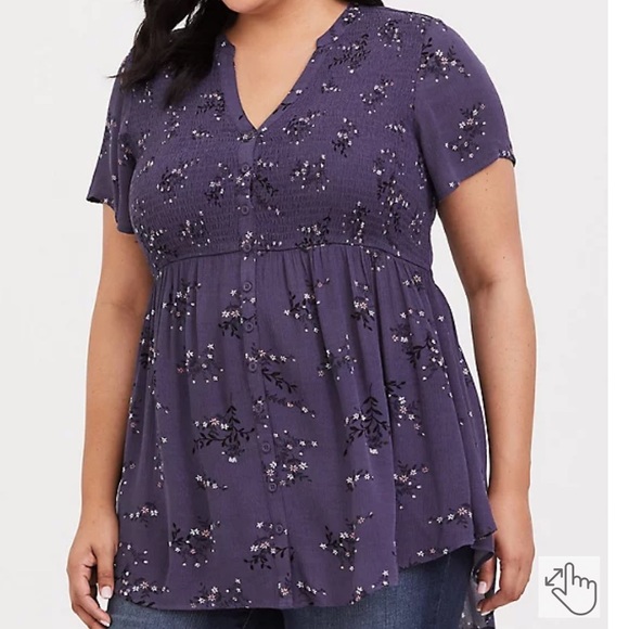 torrid Tops - TORRID BABYDOLL GAUZE SMOCKED BUTTON-FRONT TOP Size 2 Plus Size Purple